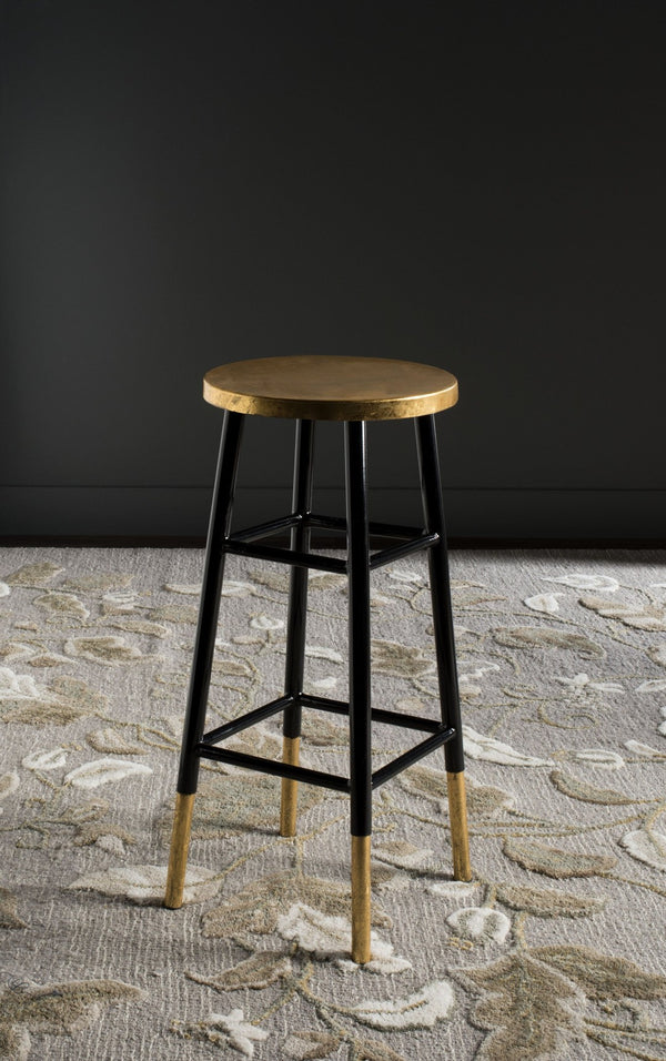 Safavieh Emery Elegant Bar Stool With Gold Leaf Trim For Stylish Kitchen And Home Bar Seating Solutions Black/Gold FOX3230C