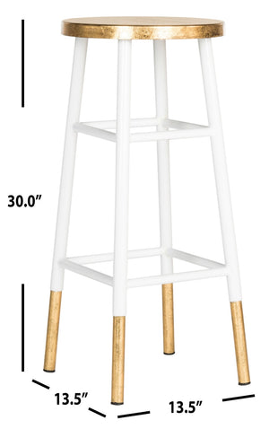 Safavieh Emery Elegant Bar Stool With Gold Leaf Trim For Stylish Kitchen And Home Bar Seating Solutions White/Gold FOX3230D