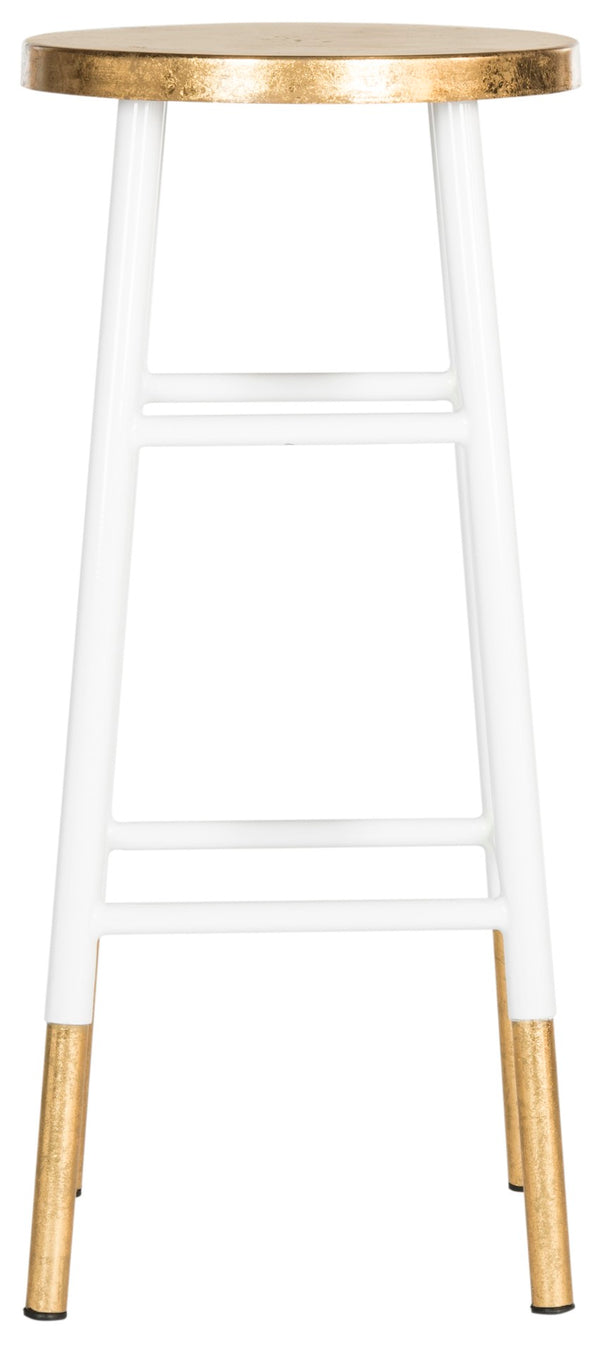 Safavieh Emery Elegant Bar Stool With Gold Leaf Trim For Stylish Kitchen And Home Bar Seating Solutions White/Gold FOX3230D