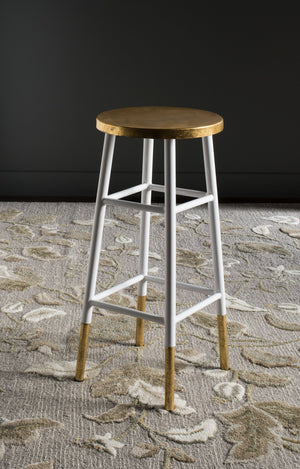 Safavieh Emery Elegant Bar Stool With Gold Leaf Trim For Stylish Kitchen And Home Bar Seating Solutions White/Gold FOX3230D