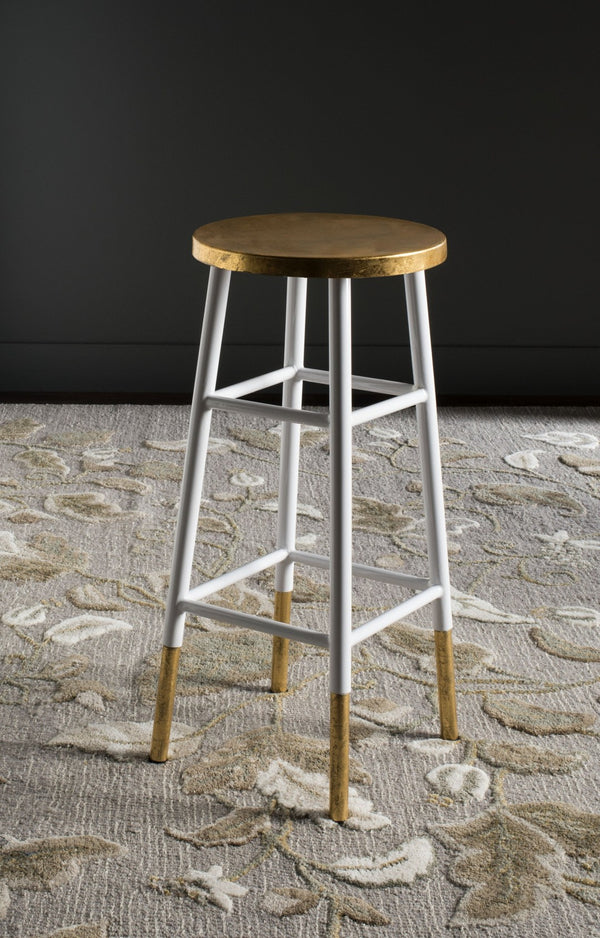 Safavieh Emery Elegant Bar Stool With Gold Leaf Trim For Stylish Kitchen And Home Bar Seating Solutions White/Gold FOX3230D