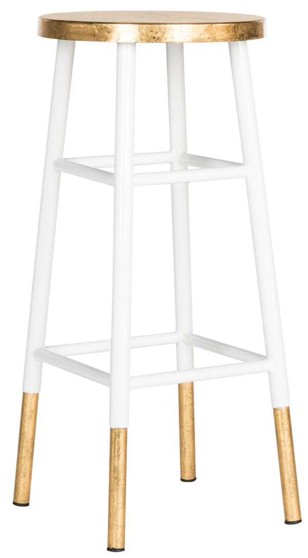 Safavieh Emery Elegant Bar Stool With Gold Leaf Trim For Stylish Kitchen And Home Bar Seating Solutions White/Gold FOX3230D