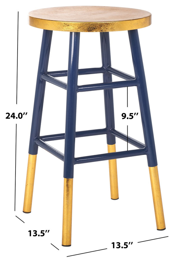 Safavieh Emery Elegant Gold Leaf Counter Stool With Navy Lacquer Finish For Stylish Home Bars & Kitchens Navy/Gold FOX3231A