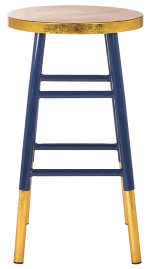 Safavieh Emery Elegant Gold Leaf Counter Stool With Navy Lacquer Finish For Stylish Home Bars & Kitchens Navy/Gold FOX3231A
