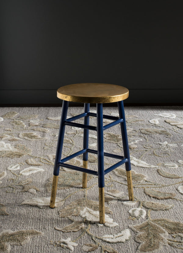 Safavieh Emery Elegant Gold Leaf Counter Stool With Navy Lacquer Finish For Stylish Home Bars & Kitchens Navy/Gold FOX3231A