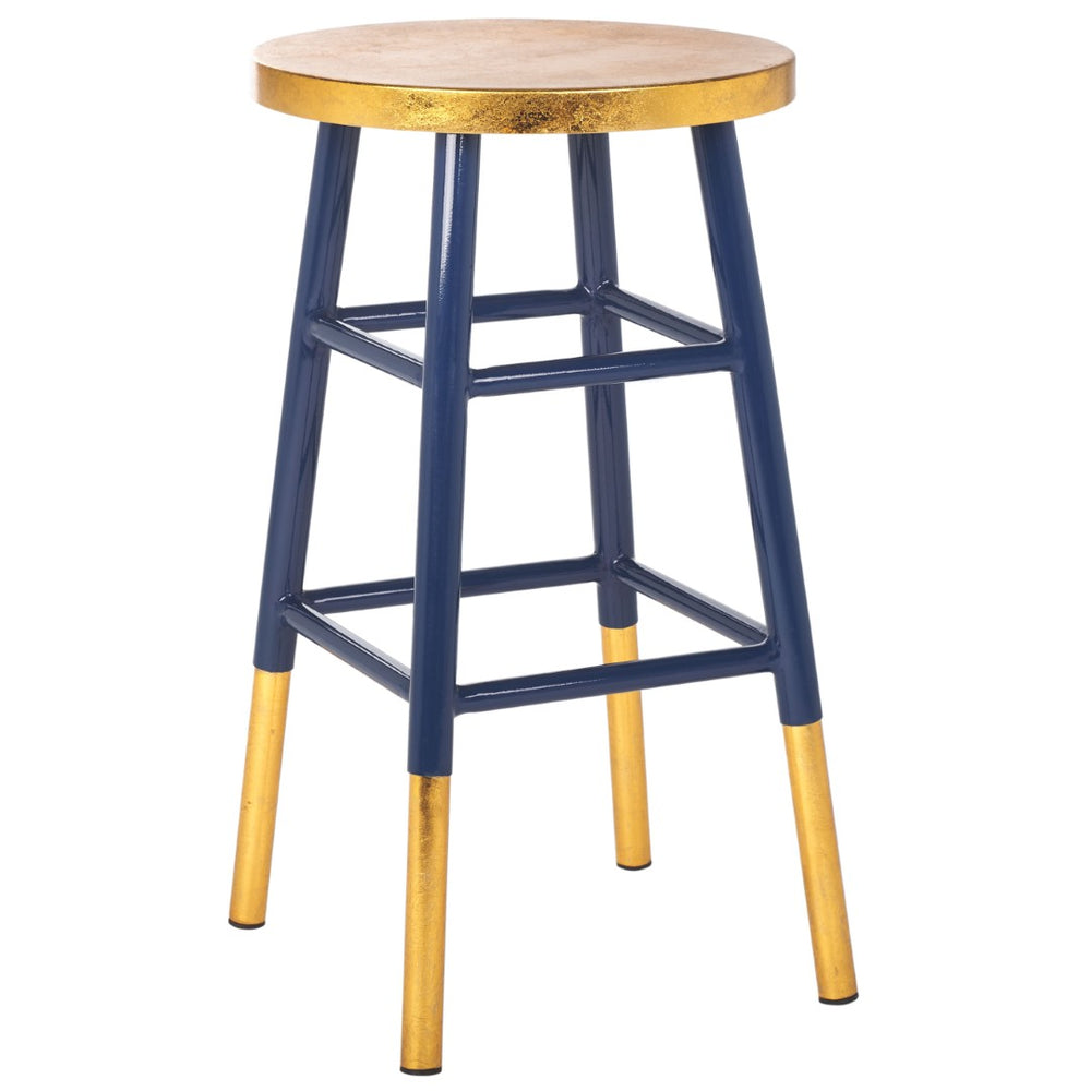 Safavieh Emery Elegant Gold Leaf Counter Stool With Navy Lacquer Finish For Stylish Home Bars & Kitchens Navy/Gold FOX3231A
