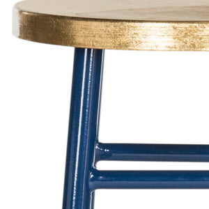 Safavieh Emery Elegant Gold Leaf Counter Stool With Navy Lacquer Finish For Stylish Home Bars & Kitchens Navy/Gold FOX3231A