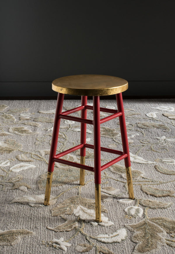Safavieh Emery Elegant Gold Leaf Counter Stool With Navy Lacquer Finish For Stylish Home Bars & Kitchens Red/Gold FOX3231B