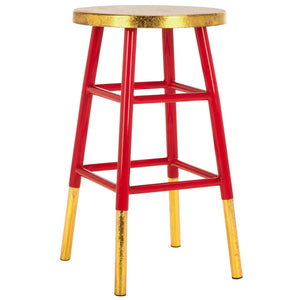 Safavieh Emery Elegant Gold Leaf Counter Stool With Navy Lacquer Finish For Stylish Home Bars & Kitchens Red/Gold FOX3231B