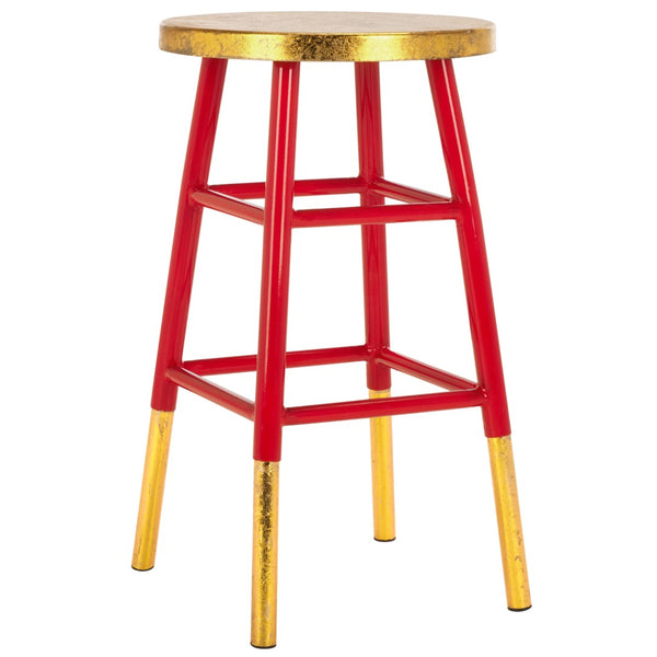 Safavieh Emery Elegant Gold Leaf Counter Stool With Navy Lacquer Finish For Stylish Home Bars & Kitchens Red/Gold FOX3231B