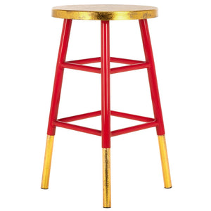 Safavieh Emery Elegant Gold Leaf Counter Stool With Navy Lacquer Finish For Stylish Home Bars & Kitchens Red/Gold FOX3231B