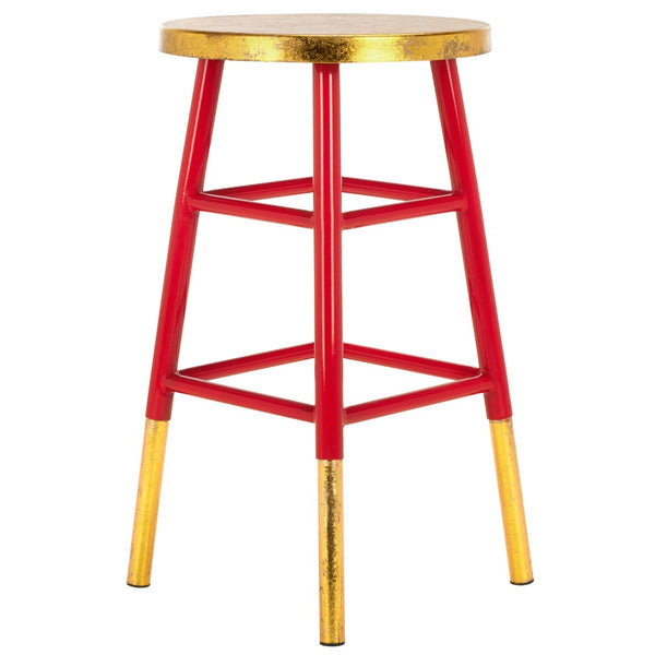 Safavieh Emery Elegant Gold Leaf Counter Stool With Navy Lacquer Finish For Stylish Home Bars & Kitchens Red/Gold FOX3231B