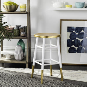 Safavieh Emery Elegant Gold Leaf Counter Stool With Navy Lacquer Finish For Stylish Home Bars & Kitchens White/Gold FOX3231D