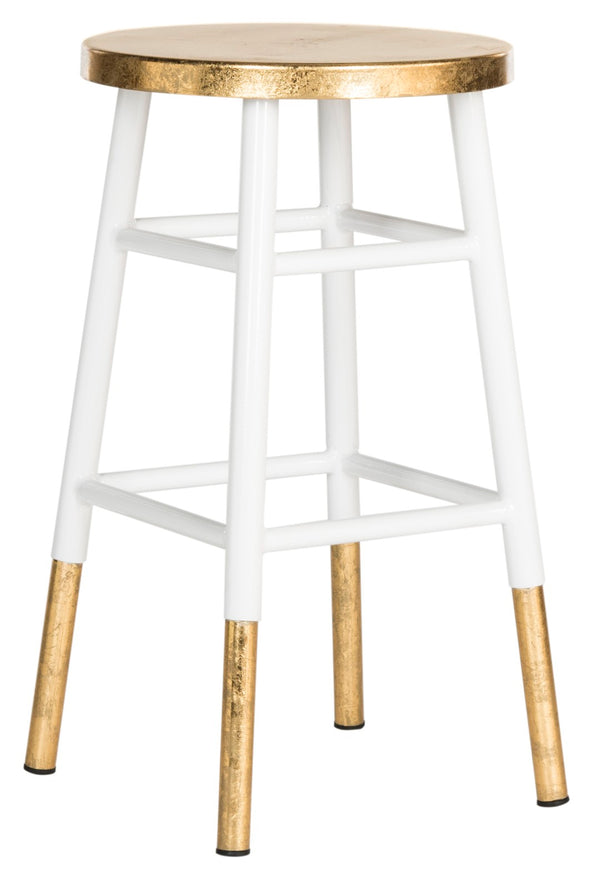 Safavieh Emery Elegant Gold Leaf Counter Stool With Navy Lacquer Finish For Stylish Home Bars & Kitchens White/Gold FOX3231D