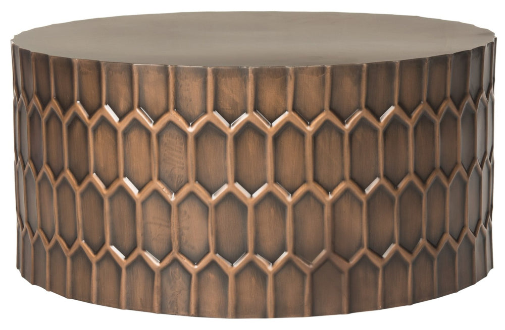 Safavieh Corey Vintage-Inspired Coffee Table In Antique Copper Finish With Modern Honeycomb Design & Style FOX3237A