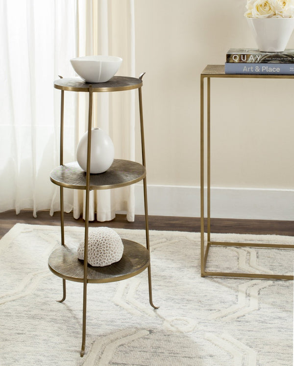 Safavieh Elda Side Table - Sculptural Brass Accent With Three-Tiered Sunburst Design For Modern Interiors FOX3251A