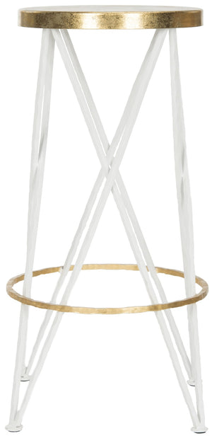 Safavieh Hestert Mid-Century Glamour Bar Stool With Gold-Finished Seat And White Hairpin Legs For Comfort FOX3253B