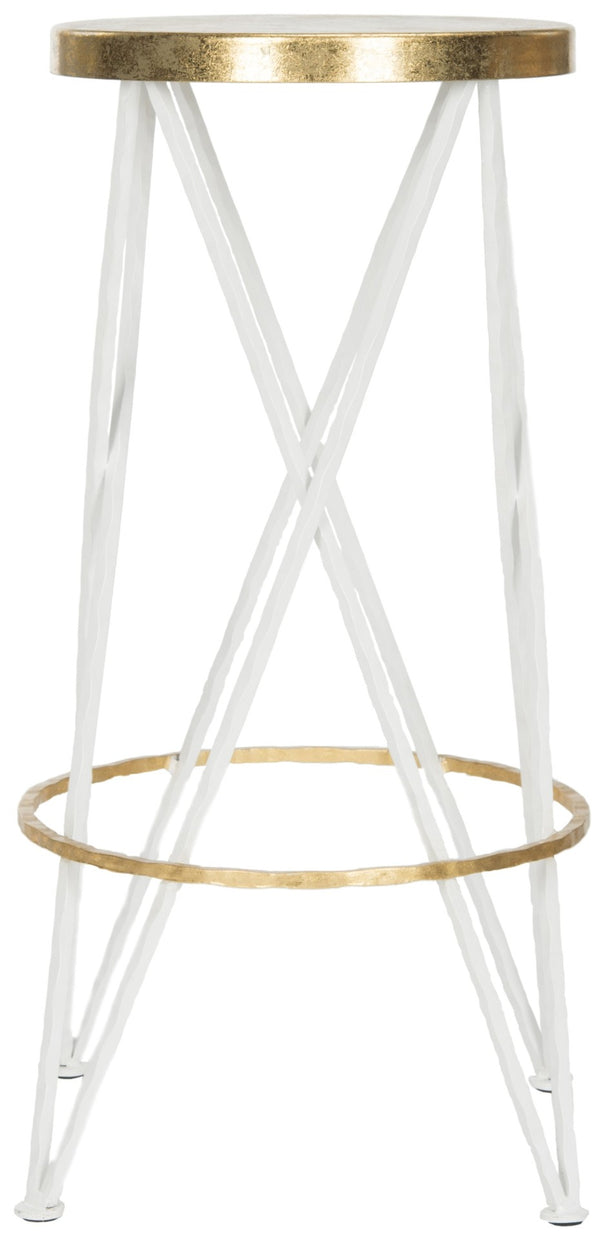 Safavieh Hestert Mid-Century Glamour Bar Stool With Gold-Finished Seat And White Hairpin Legs For Comfort FOX3253B