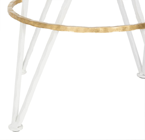 Safavieh Hestert Mid-Century Glamour Bar Stool With Gold-Finished Seat And White Hairpin Legs For Comfort FOX3253B