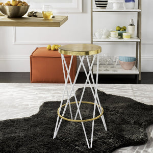 Safavieh Hestert Mid-Century Glamour Bar Stool With Gold-Finished Seat And White Hairpin Legs For Comfort FOX3253B