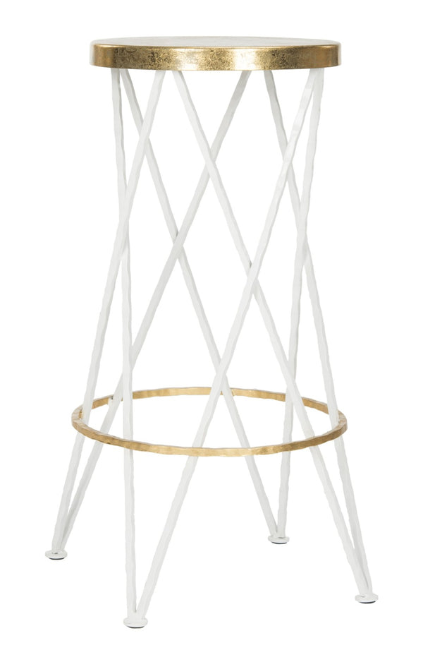 Safavieh Hestert Mid-Century Glamour Bar Stool With Gold-Finished Seat And White Hairpin Legs For Comfort FOX3253B