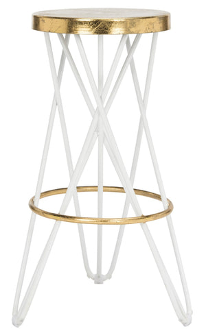 Safavieh Lorna Bar Stool – Retro Glam With Hairpin Legs For Modern Elegance In Kitchens And Dining Spaces White/Gold FOX3254A