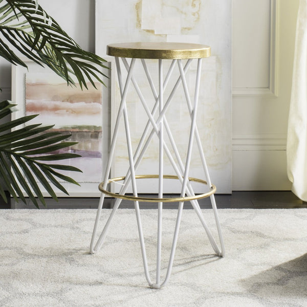 Safavieh Lorna Bar Stool – Retro Glam With Hairpin Legs For Modern Elegance In Kitchens And Dining Spaces White/Gold FOX3254A