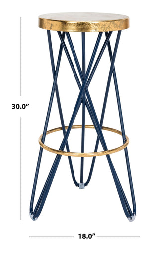 Safavieh Lorna Bar Stool – Retro Glam With Hairpin Legs For Modern Elegance In Kitchens And Dining Spaces Navy/Gold FOX3254B