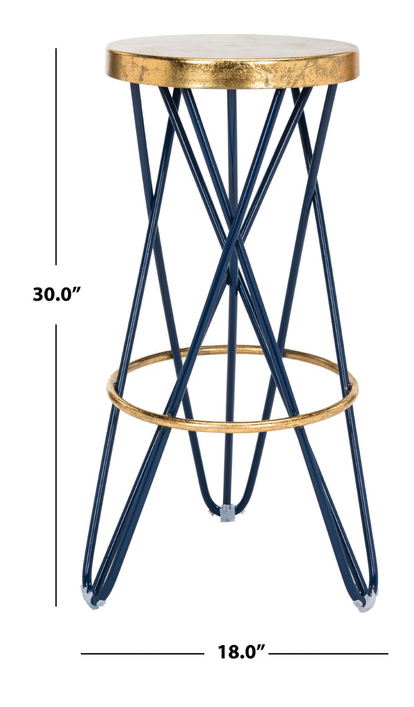 Safavieh Lorna Bar Stool – Retro Glam With Hairpin Legs For Modern Elegance In Kitchens And Dining Spaces Navy/Gold FOX3254B