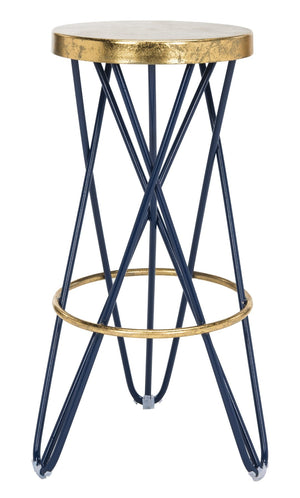 Safavieh Lorna Bar Stool – Retro Glam With Hairpin Legs For Modern Elegance In Kitchens And Dining Spaces Navy/Gold FOX3254B