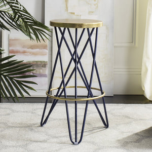Safavieh Lorna Bar Stool – Retro Glam With Hairpin Legs For Modern Elegance In Kitchens And Dining Spaces Navy/Gold FOX3254B