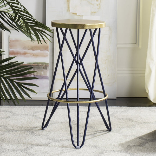 Safavieh Lorna Bar Stool – Retro Glam With Hairpin Legs For Modern Elegance In Kitchens And Dining Spaces Navy/Gold FOX3254B
