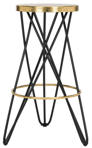 Safavieh Lorna Bar Stool – Retro Glam With Hairpin Legs For Modern Elegance In Kitchens And Dining Spaces Black/Gold FOX3254D