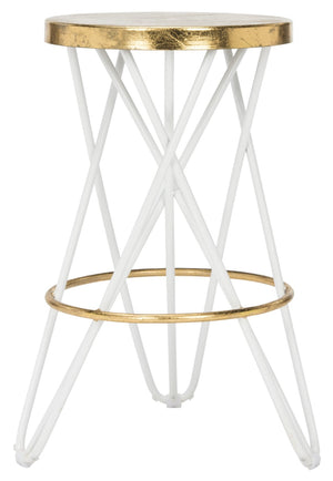 Safavieh Lorna Counter Stool - Chic Retro Glam Design With Gold Leaf Finish For Upscale Kitchen Décor White/Gold FOX3255A