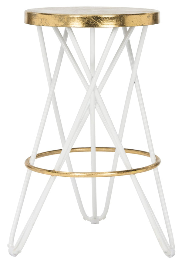 Safavieh Lorna Counter Stool - Chic Retro Glam Design With Gold Leaf Finish For Upscale Kitchen Décor White/Gold FOX3255A