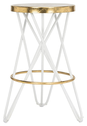 Safavieh Lorna Counter Stool - Chic Retro Glam Design With Gold Leaf Finish For Upscale Kitchen Décor White/Gold FOX3255A