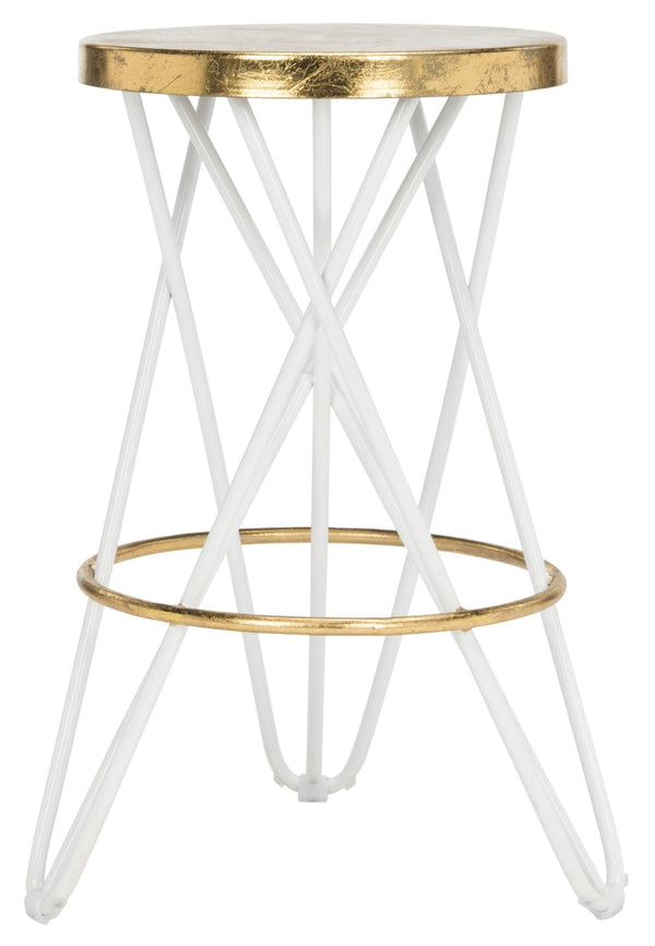 Safavieh Lorna Counter Stool - Chic Retro Glam Design With Gold Leaf Finish For Upscale Kitchen Décor White/Gold FOX3255A