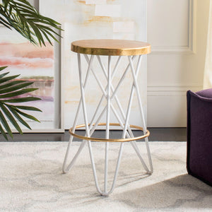 Safavieh Lorna Counter Stool - Chic Retro Glam Design With Gold Leaf Finish For Upscale Kitchen Décor White/Gold FOX3255A