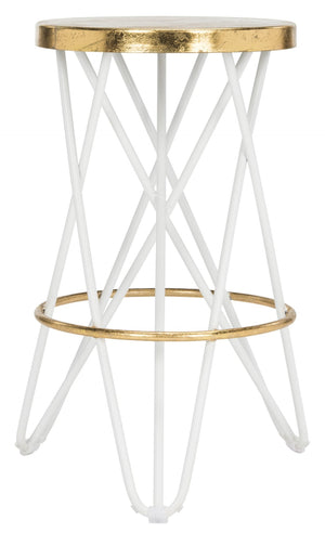 Safavieh Lorna Counter Stool - Chic Retro Glam Design With Gold Leaf Finish For Upscale Kitchen Décor White/Gold FOX3255A