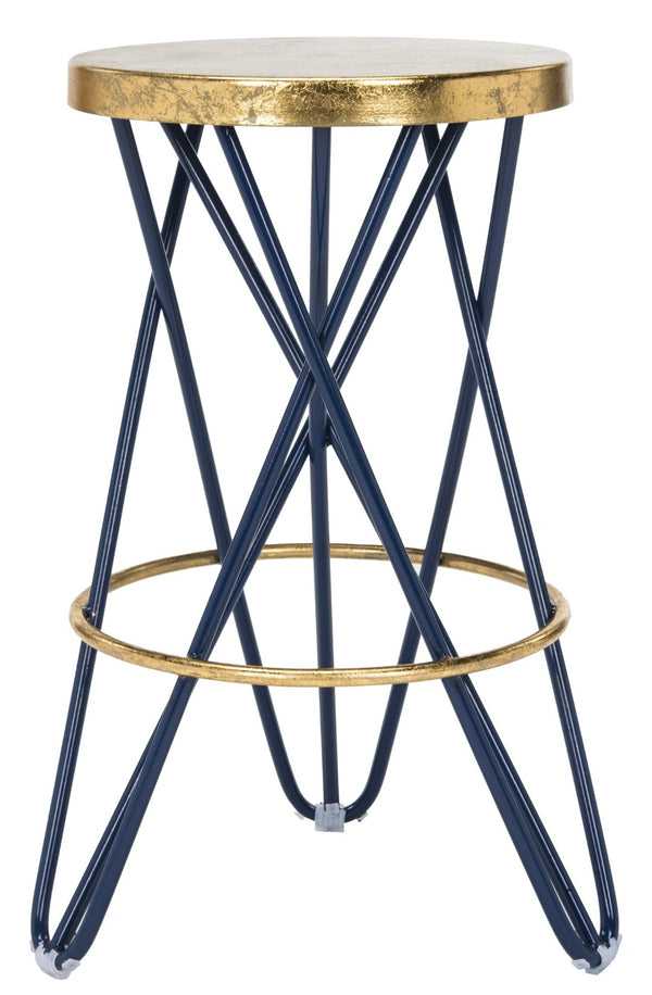 Safavieh Lorna Counter Stool - Chic Retro Glam Design With Gold Leaf Finish For Upscale Kitchen Décor Navy/Gold FOX3255B