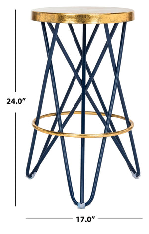 Safavieh Lorna Counter Stool - Chic Retro Glam Design With Gold Leaf Finish For Upscale Kitchen Décor Navy/Gold FOX3255B