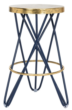 Safavieh Lorna Counter Stool - Chic Retro Glam Design With Gold Leaf Finish For Upscale Kitchen Décor Navy/Gold FOX3255B