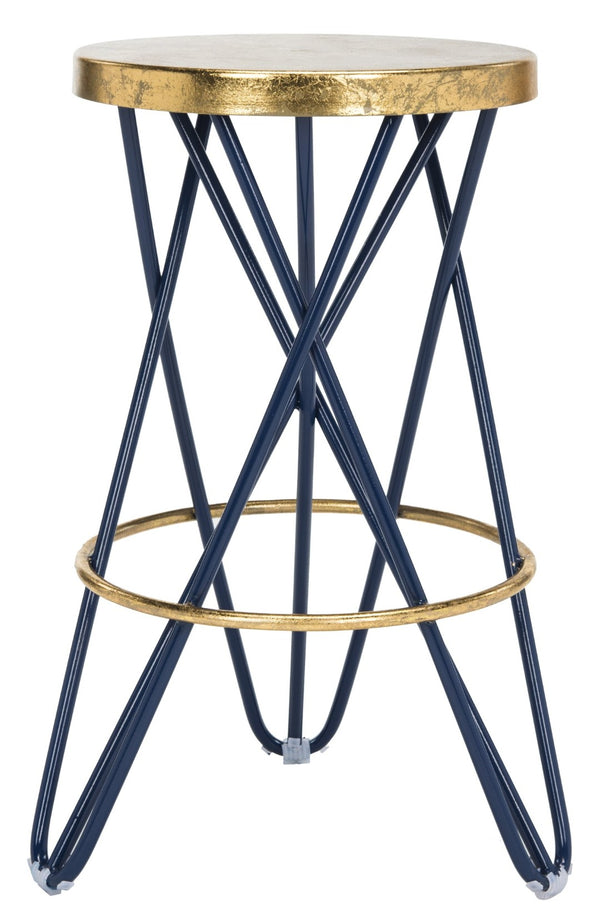 Safavieh Lorna Counter Stool - Chic Retro Glam Design With Gold Leaf Finish For Upscale Kitchen Décor Navy/Gold FOX3255B