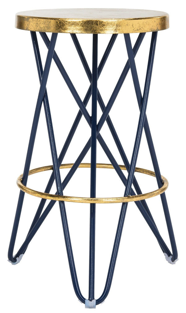Safavieh Lorna Counter Stool - Chic Retro Glam Design With Gold Leaf Finish For Upscale Kitchen Décor Navy/Gold FOX3255B