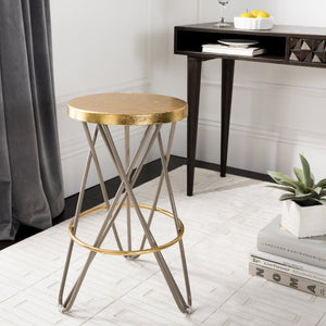 Safavieh Lorna Counter Stool - Chic Retro Glam Design With Gold Leaf Finish For Upscale Kitchen Décor Beige/Gold FOX3255C