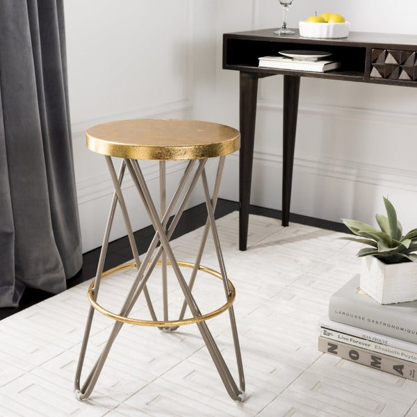 Safavieh Lorna Counter Stool - Chic Retro Glam Design With Gold Leaf Finish For Upscale Kitchen Décor Beige/Gold FOX3255C