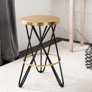 Safavieh Lorna Counter Stool - Chic Retro Glam Design With Gold Leaf Finish For Upscale Kitchen Décor Black/Gold FOX3255D