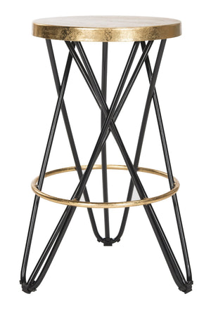 Safavieh Lorna Counter Stool - Chic Retro Glam Design With Gold Leaf Finish For Upscale Kitchen Décor Black/Gold FOX3255D