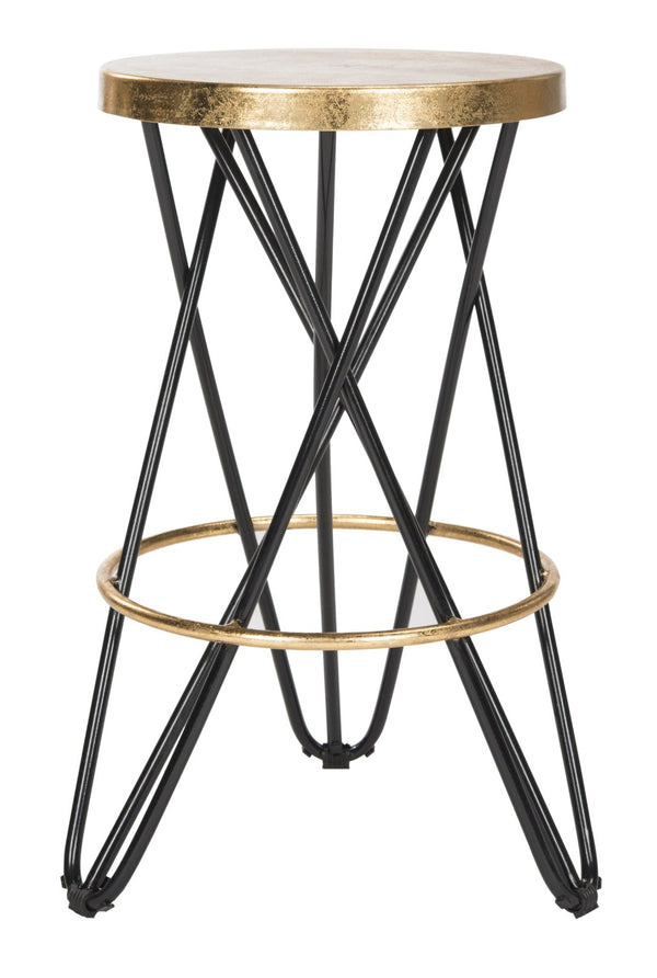 Safavieh Lorna Counter Stool - Chic Retro Glam Design With Gold Leaf Finish For Upscale Kitchen Décor Black/Gold FOX3255D