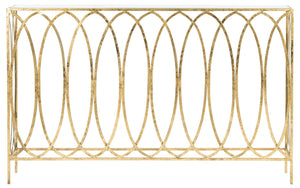 Safavieh Carina Elegant Oval Ringed Console Table - Modern Gold Foil Frame With Glass Top For Sophisticated Entryway FOX3256A